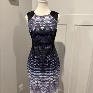 Karen Millen Black and Purple Ombré Print Sheath Midi Dress, US Size 8
